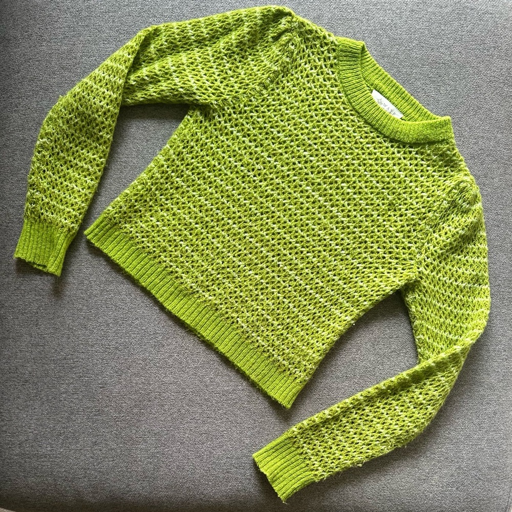 WAYF Bright Green Henley Crewneck Long Sleeve Pullover Sweater Size Small